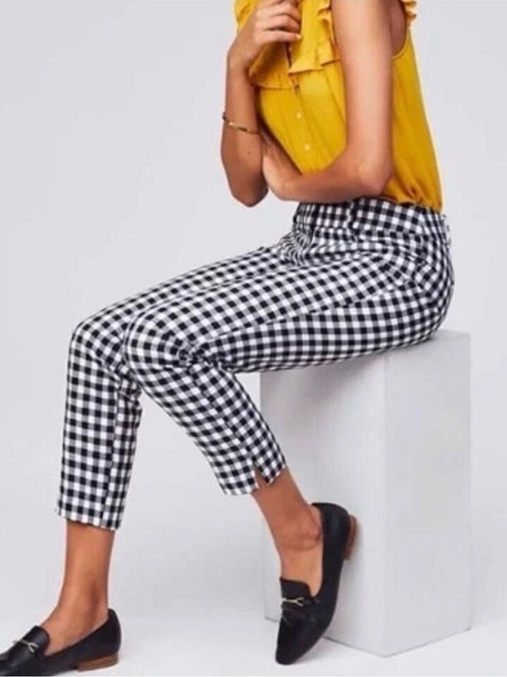 Ann Taylor Black & White Gingham Cropped Ankle Pants
